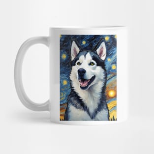 Siberian Husky Painting Dog Breed in a Van Gogh Starry Night Art Style Mug